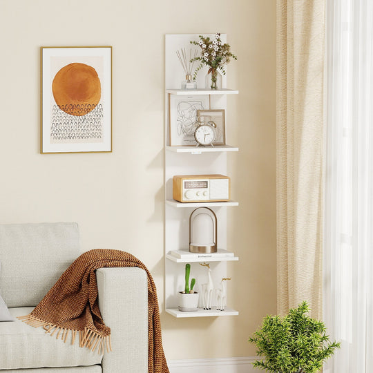 5-Tier Wall Mounted Shelf Unit with Wood Grain
