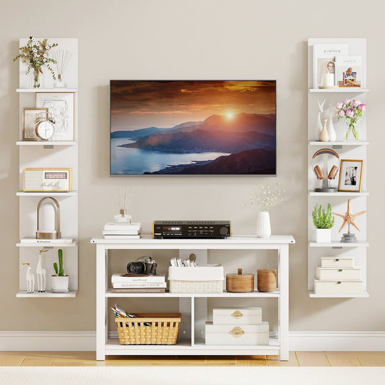 5-Tier Wall Mounted Shelf Unit with Wood Grain