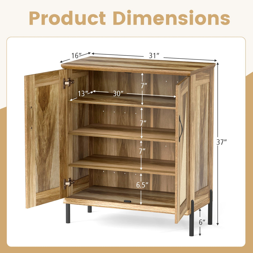 5-Tier Wooden Farmhouse Shoe Cabinet with Woven Rattan Doors
