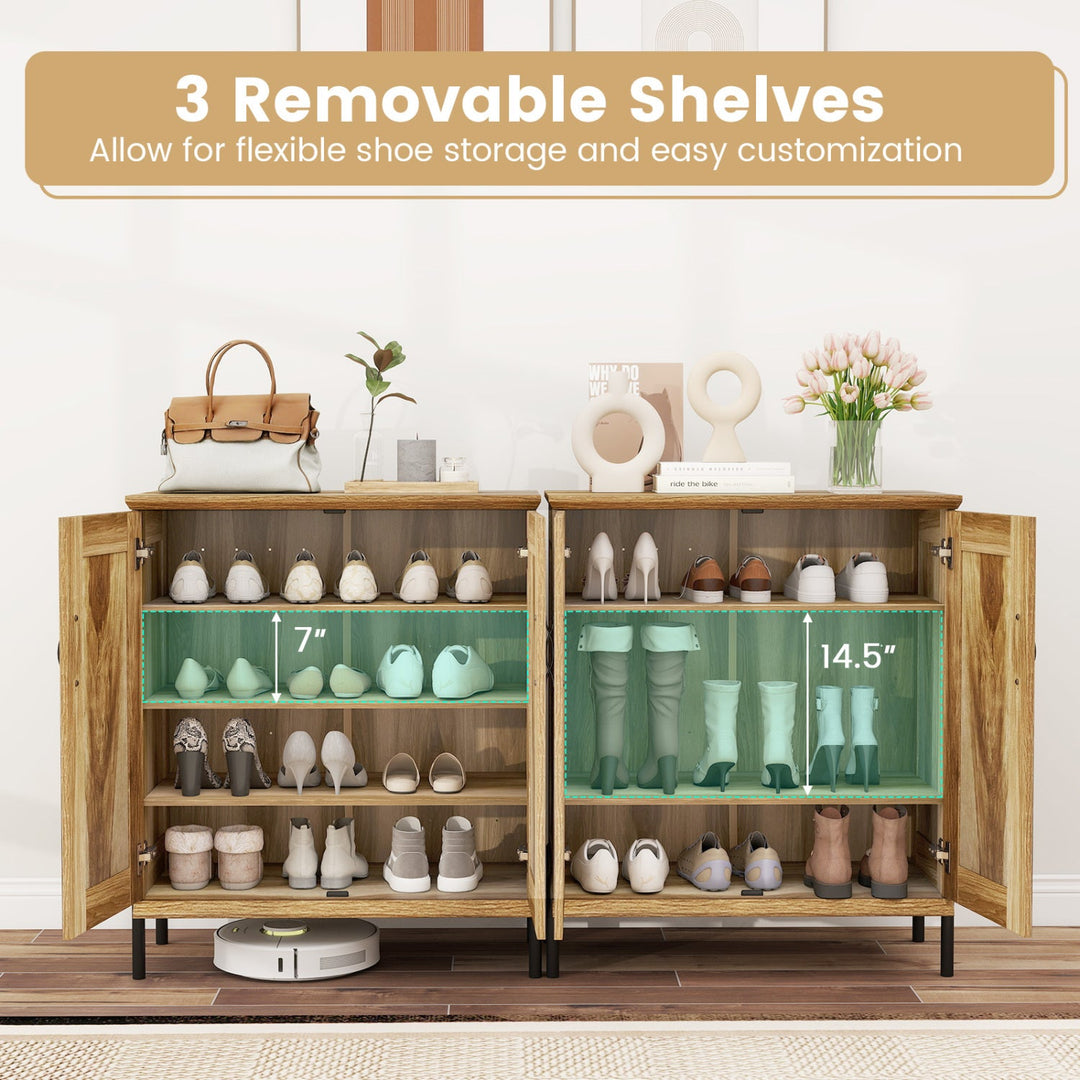 5-Tier Wooden Farmhouse Shoe Cabinet with Woven Rattan Doors