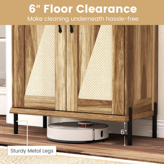5-Tier Wooden Farmhouse Shoe Cabinet with Woven Rattan Doors