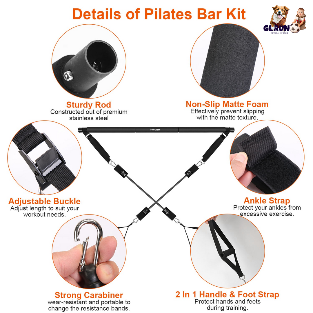 GBruno Pilates Bar Kit with 180LBS Resistance Bands