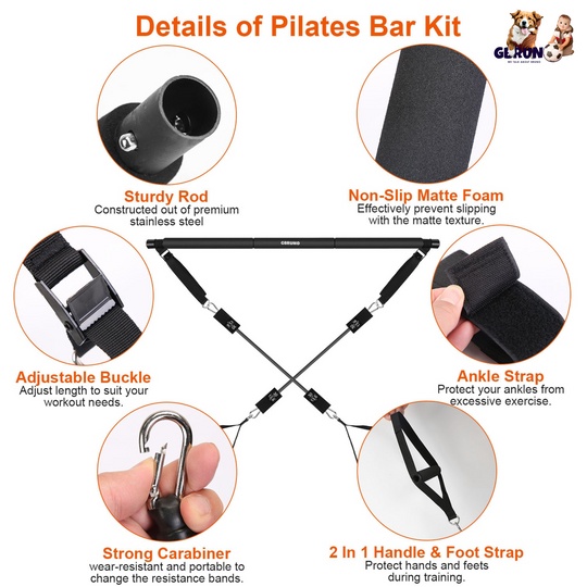 GBruno Pilates Bar Kit with 180LBS Resistance Bands