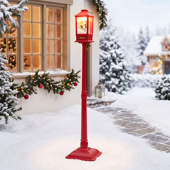 5 ft Musical Christmas Streetlight with LED Lights Snowmen and Snowy Effects-Red