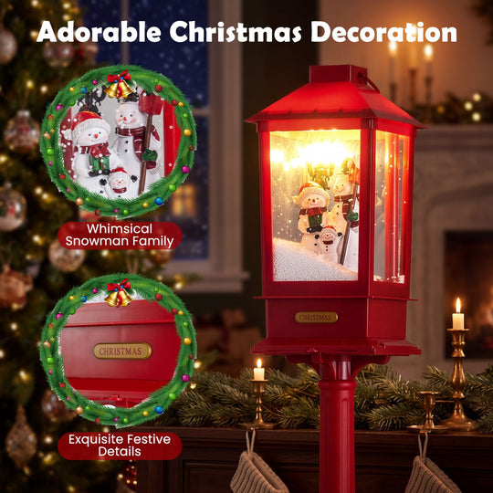 5 ft Musical Christmas Streetlight with LED Lights Snowmen and Snowy Effects-Red