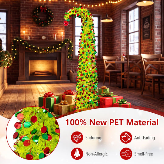 5 ft Pop Up Whimsical Christmas Tree with Arched Treetop and Xmas Ball for Small Space Set of 2