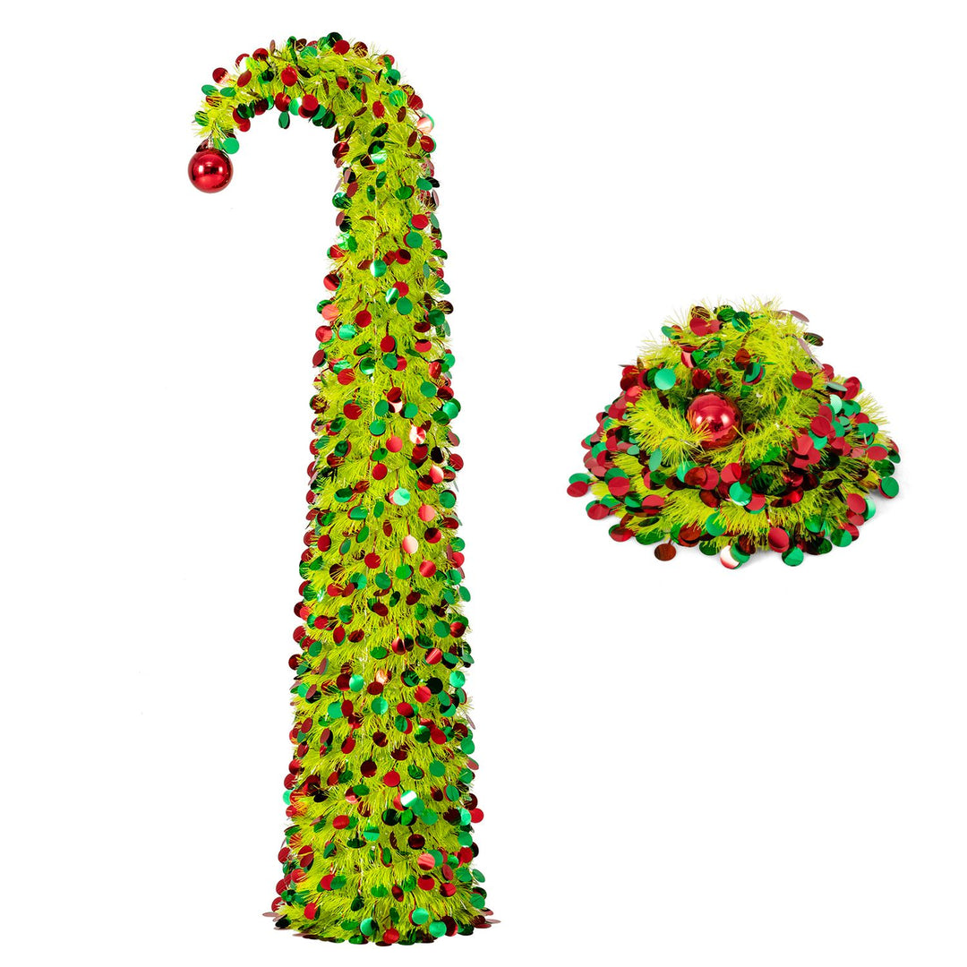 5 ft Pop Up Whimsical Christmas Tree with Arched Treetop and Xmas Ball for Small Space Set of 2