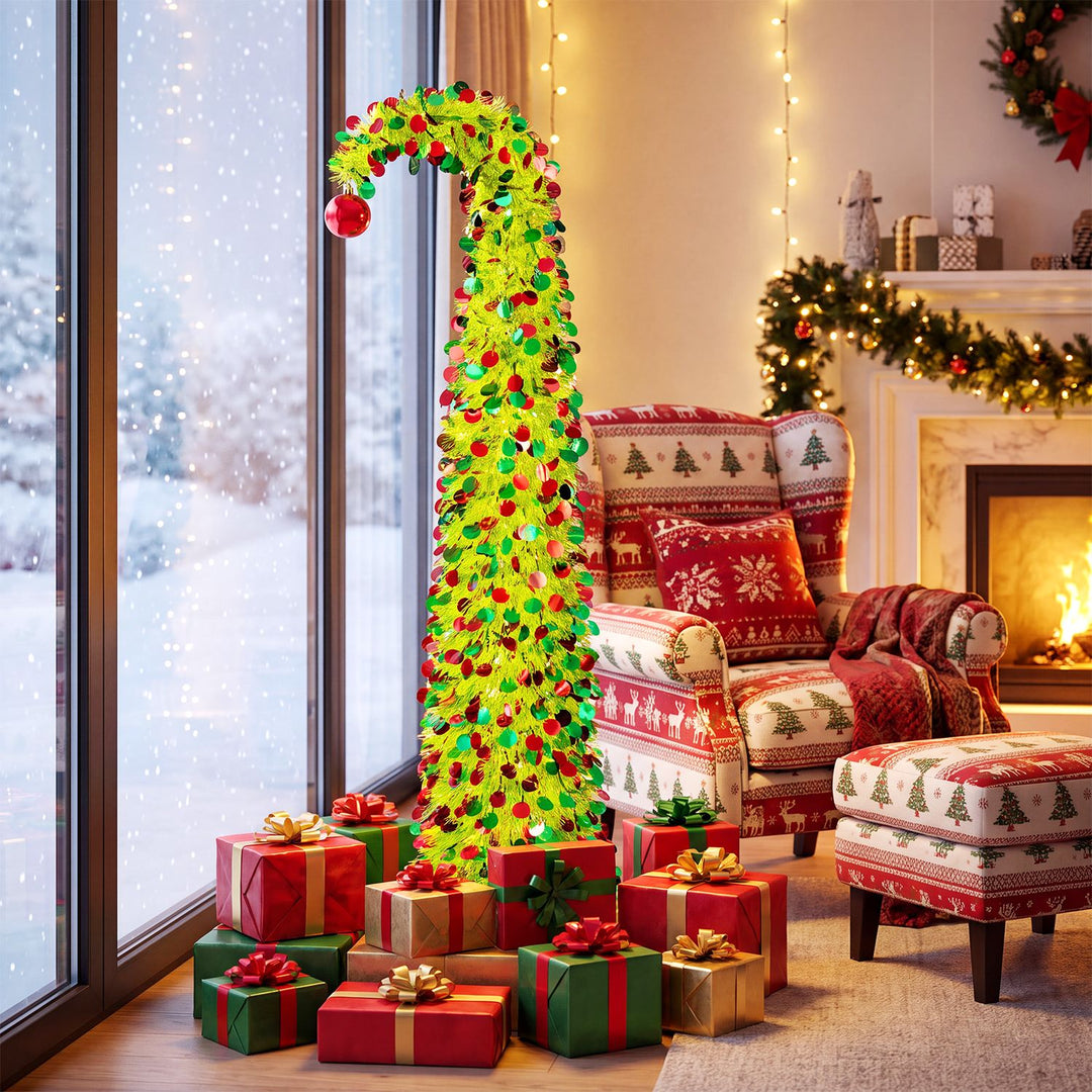 5 ft Pop Up Whimsical Christmas Tree with Arched Treetop and Xmas Ball for Small Space Set of 2