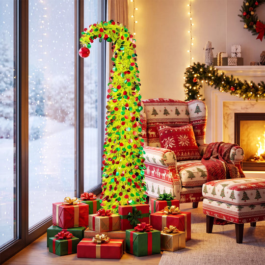 5 ft Pop Up Whimsical Christmas Tree with Arched Treetop and Xmas Ball for Small Space Set of 2