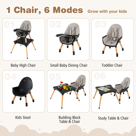 5-in-1 Baby Wooden Convertible High Chair