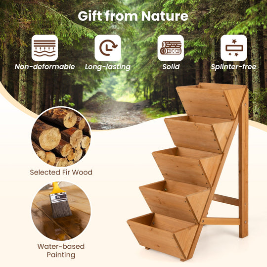 5-tier Vertical Raised Garden Bed Wood Elevated Planter Box with Legs