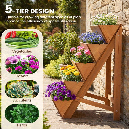 5-tier Vertical Raised Garden Bed Wood Elevated Planter Box with Legs