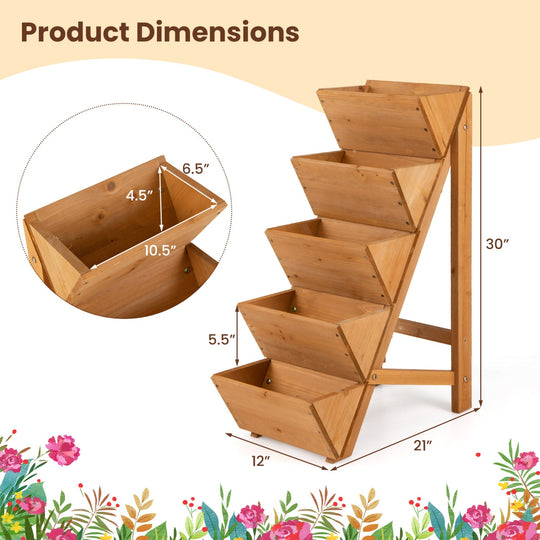 5-tier Vertical Raised Garden Bed Wood Elevated Planter Box with Legs