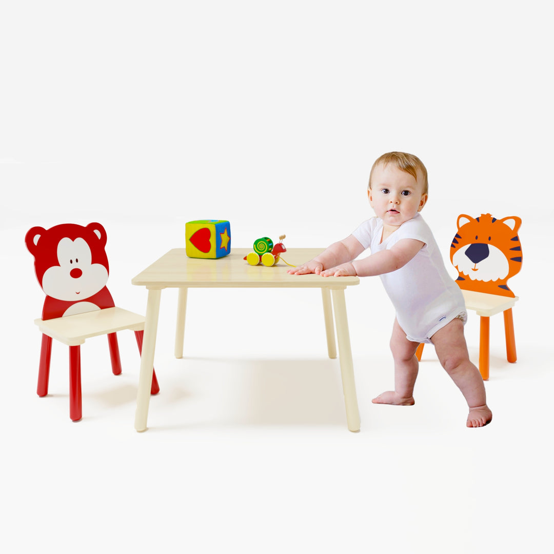 3-Piece Kids Wooden Table and Chair Set, Rabbit Ear Themed Toddler Activity Play Table with 2 Chairs, Solid Wood & MDF C