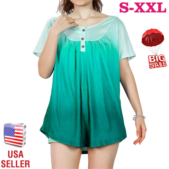 Women Summer Shirts Tops Loose Short Sleeve T Shirts Casual Floral Printed Button Shirts Blouse S-XXL