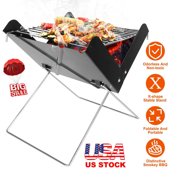 Foldable BBQ Grill Charcoal Barbecue Portable X Grill Tabletop Outdoor Smoker BBQ for Camping Picnic Outdoor Party