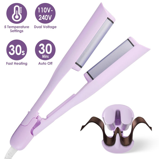 Hair Iron Curling Waver with Ceramic 1.41inch Barrel Ions Deep Hair Curler Dual Voltage Anti-Scald Hair Curling Wand Hair Crimper with 5 Temperature A
