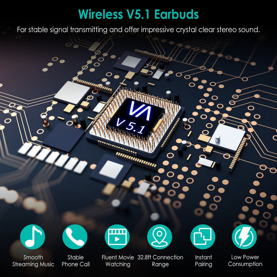 True Wireless Stereo V5.1 Earbuds Touch Control In-Ear TWS Headsets Headphone Earpiece with LED Display Magnetic Charging Case Built-in Mic