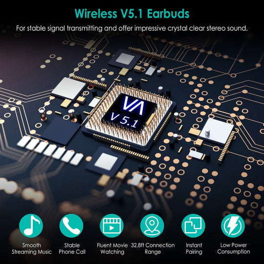 True Wireless Stereo V5.1 Earbuds Touch Control In-Ear TWS Headsets Headphone Earpiece with LED Display Magnetic Charging Case Built-in Mic