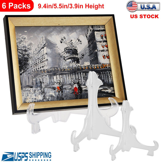 6Pcs Plastic Easels Plate Display Stand Picture Frame Holder for Photo Dish Art Pieces Certificates Placecard Home Office Birthday Decoration
