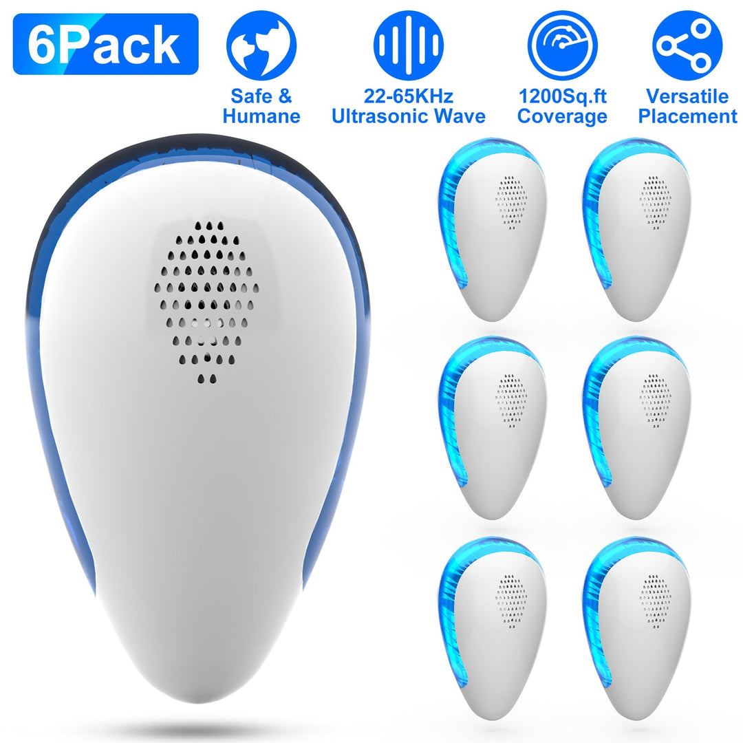 6 Pack Ultrasonic Pest Repeller Indoor Plug In Bug Repellent Mosquito Spider Ant Roaches Mice Control for Bedroom Garage Warehouse Office