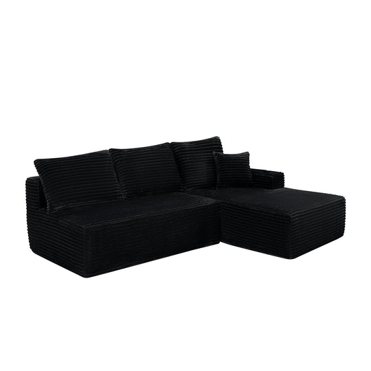 96" L-Shaped Sectional Sofa with Chaise in Plush Corduroy