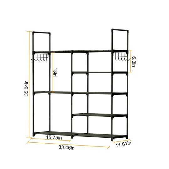 5 Tiers Plus 3 Tiers Shoe Rack Metal Shoe Storage Shelf Free Standing Shoe Stand 16+ Pairs Shoe Tower Unit Tall Shoe Organizer with 2 Row Hooks for En