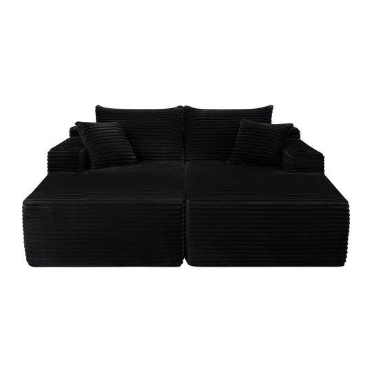 Sectional Couch with Double Chaise Lounge and Cup Holders