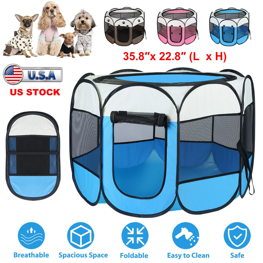 Portable Foldable Pet Tent Exercise Pen Kennel Removable Zipper Top and Bottom Water Resistant Indoor Outdoor Use For Dogs Cats Other Pets