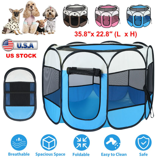 Portable Foldable Pet Tent Exercise Pen Kennel Removable Zipper Top and Bottom Water Resistant Indoor Outdoor Use For Dogs Cats Other Pets