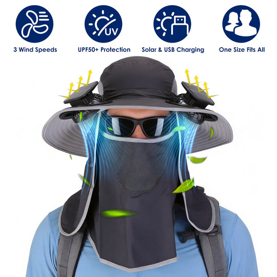 Solar Fan Hat with UPF50+ Sun Protection & Neck Flap