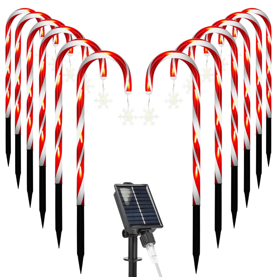 Solar Christmas Candy Cane Lights with 12 Candies 72LEDs Outdoor Christmas Decorations IP44 Waterproof Flickering Pathway Markers String Lights with 8