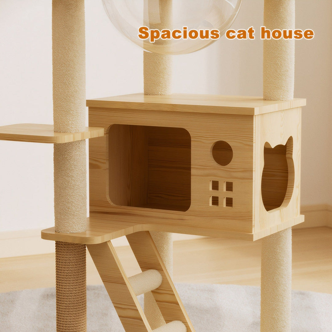 Multi-Level Wood Cat Tree Tower with Hammock & Scratching Posts