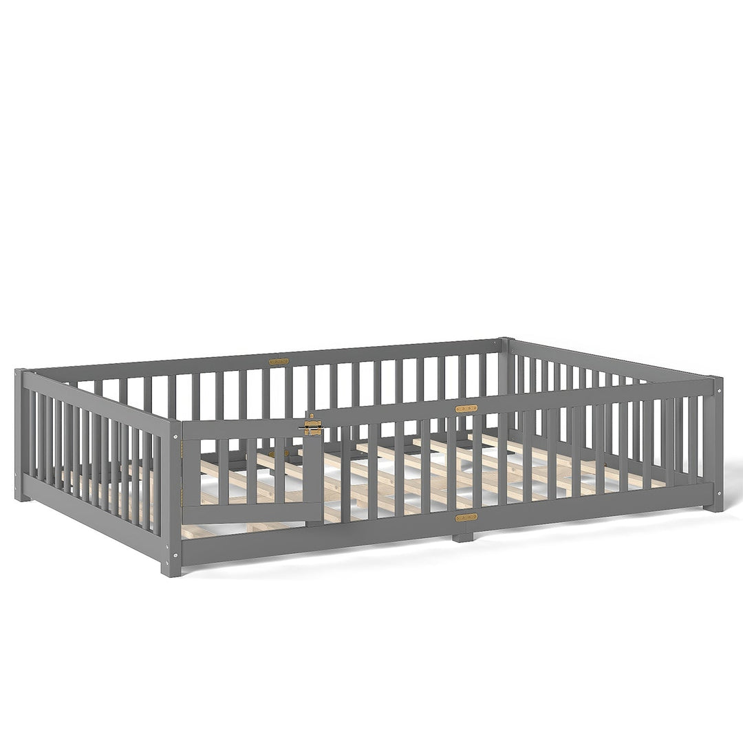 Montessori Floor Bed with Safety Guardrails and Lockable Door
