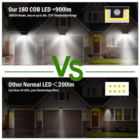Solar Lights 180 LEDs Solar Wall Light Outdoor Motion Sensor Lamp IP65 Waterproof 120¡ Sensing 270¡Wide Lighting Angle for Garage Garden Pathway
