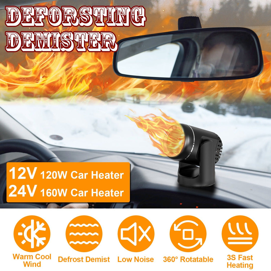 12V 120W Portable Car Heater 2 In 1 Heating Cooling Fan Rotatable Demister Defroster with 4.92ft Cord
