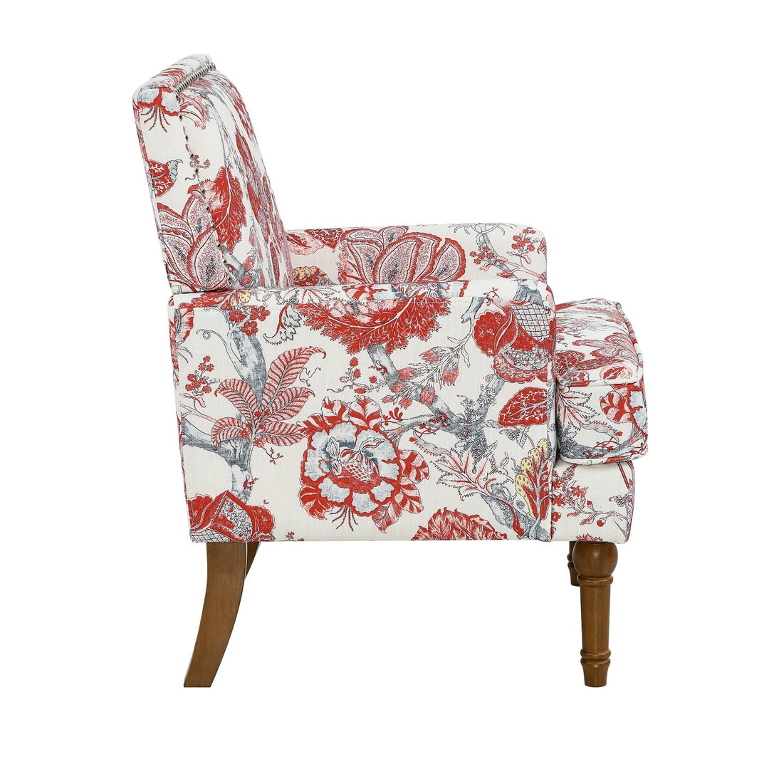 Floral Upholstered Accent Chair with Nailhead Trim