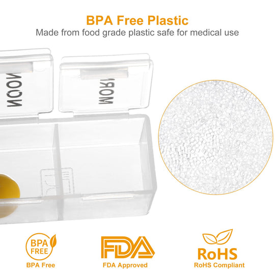 Weekly Pill Organizer AM PM Daily Medicine Pill Planner BPA Free Pill Box Vitamins Medication Supplements Holder with PU Leather Case