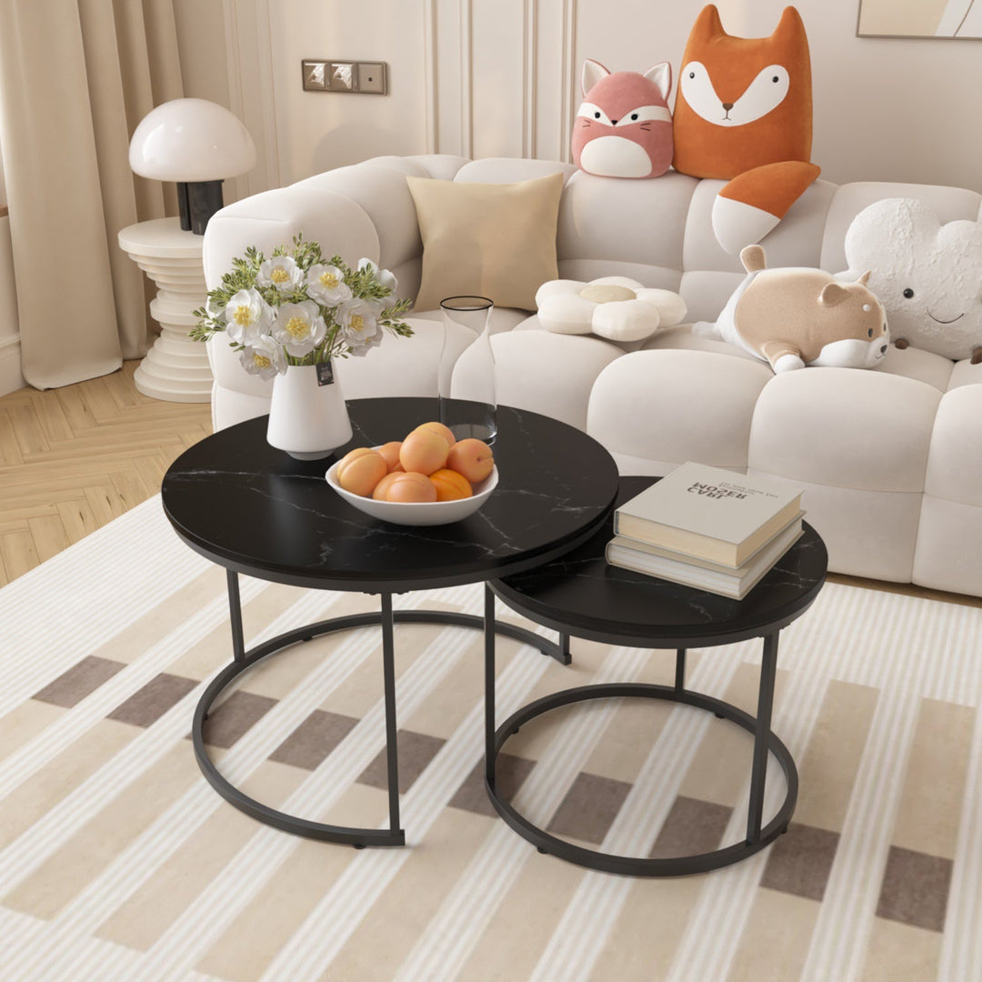 Nesting Coffee Table Set of 2 with Marble Pattern Tops