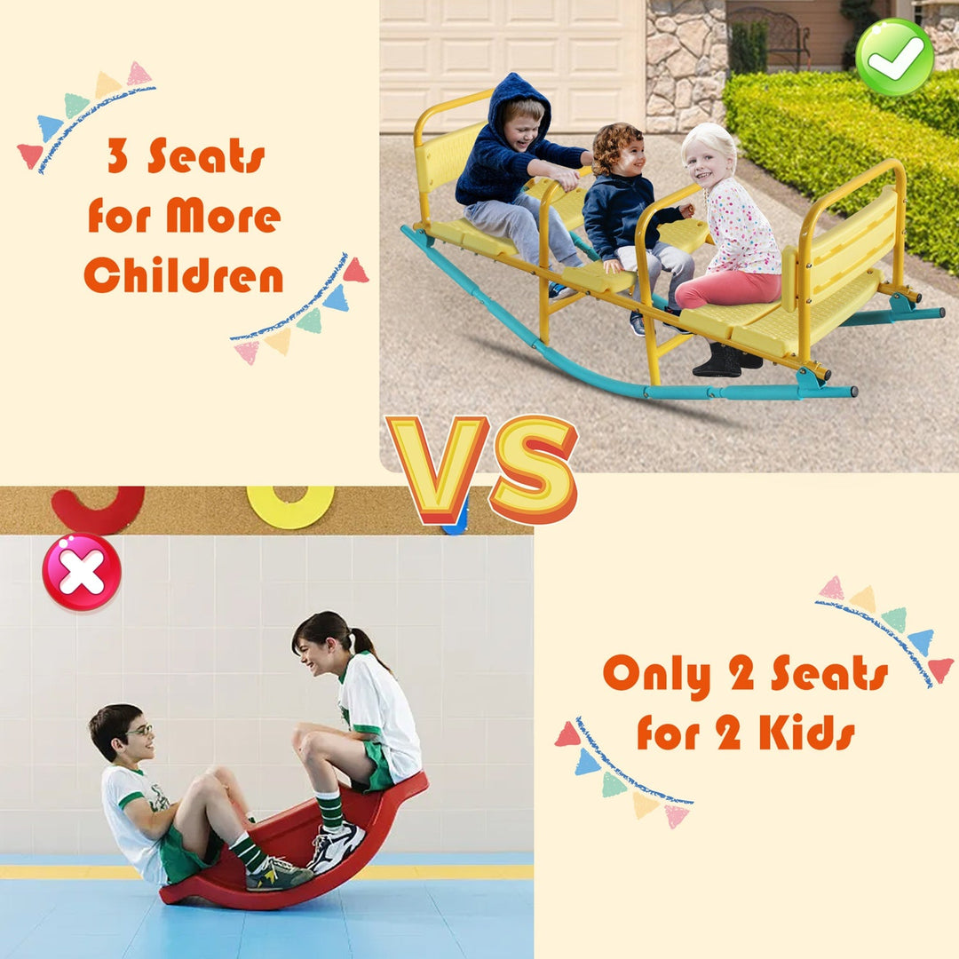 3-Seat Rocking Seesaw for Kids with Safety Handles & Backrests
