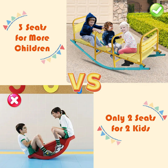 3-Seat Rocking Seesaw for Kids with Safety Handles & Backrests
