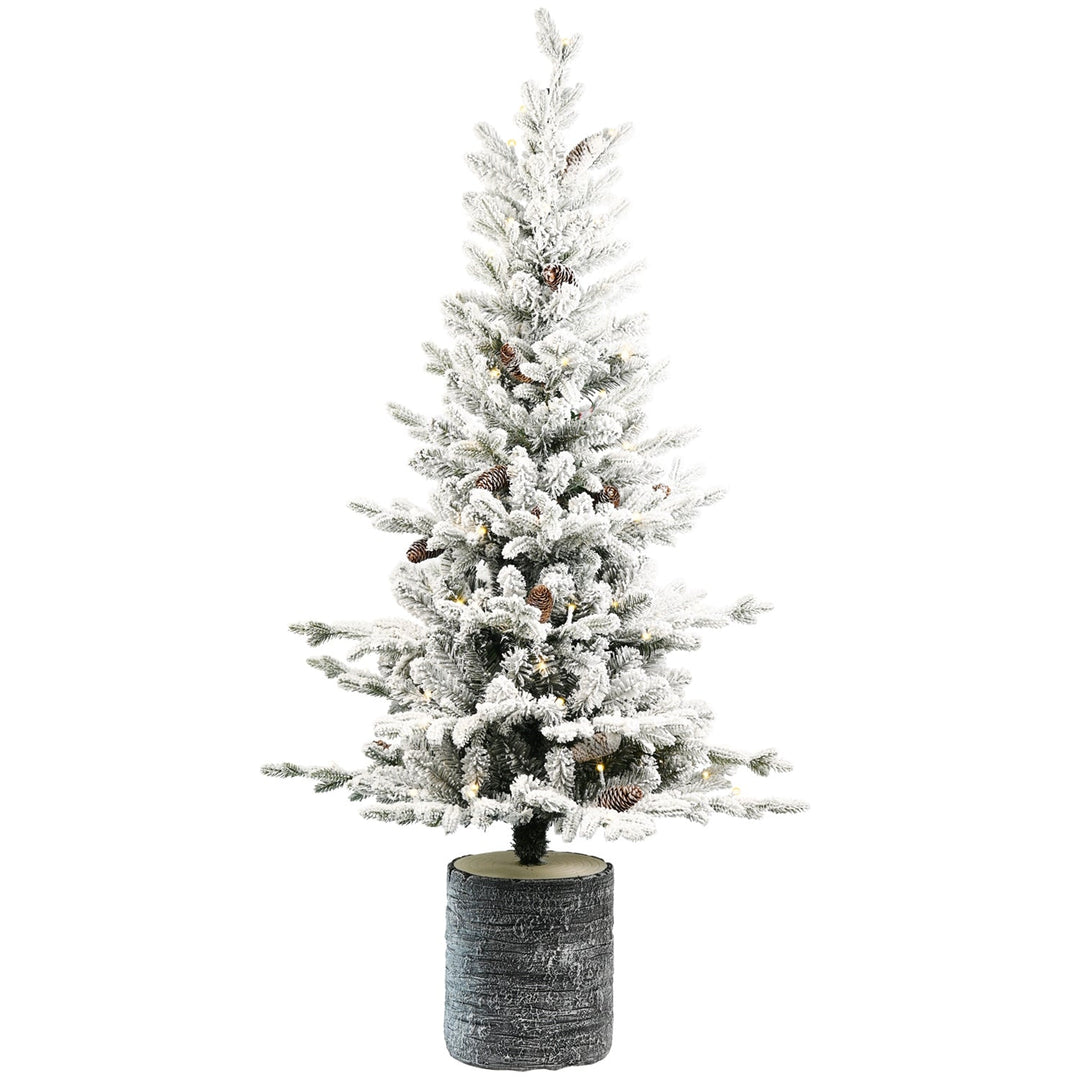 2FT Pre-Lit Flocked Christmas Tree with Pot & Pine Cones