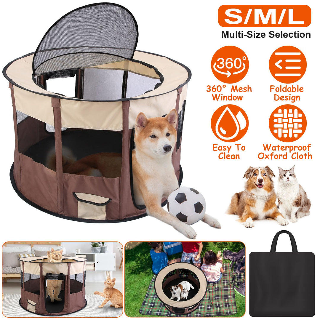 Foldable Playpen for Dog with Carry Bag Portable Travel Waterproof Indoor Outdoor Pet Cage Tent Detachable Upper Cover For Dog Cat Rabbit