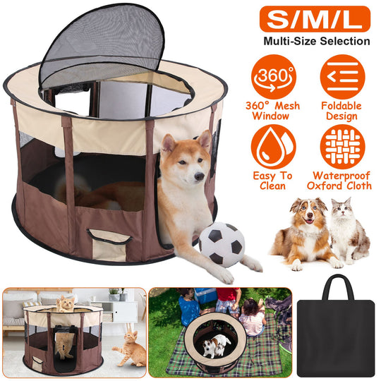 Foldable Playpen for Dog with Carry Bag Portable Travel Waterproof Indoor Outdoor Pet Cage Tent Detachable Upper Cover For Dog Cat Rabbit