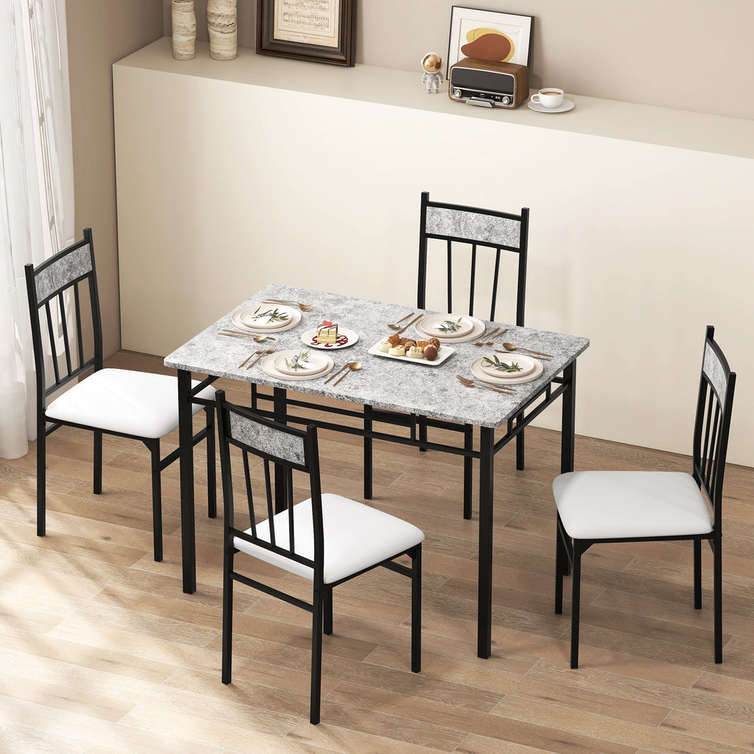 5-Piece Faux Marble Dining Set with Steel Frame
