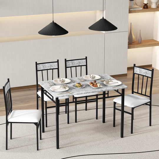 5-Piece Faux Marble Dining Set with Steel Frame