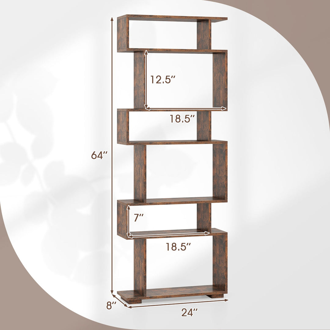 6-Tier Geometric Bookshelf with 2 Anti-Tipping Kits for Home Office