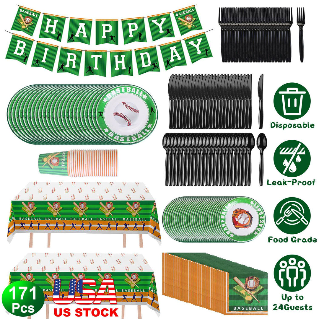 171Pcs Baseball Party Supplies Kit Baseball Birthday Party Disposable Dinnerware Set Baseball Themed Party Tableware Decorations Cups Plates Napkins S