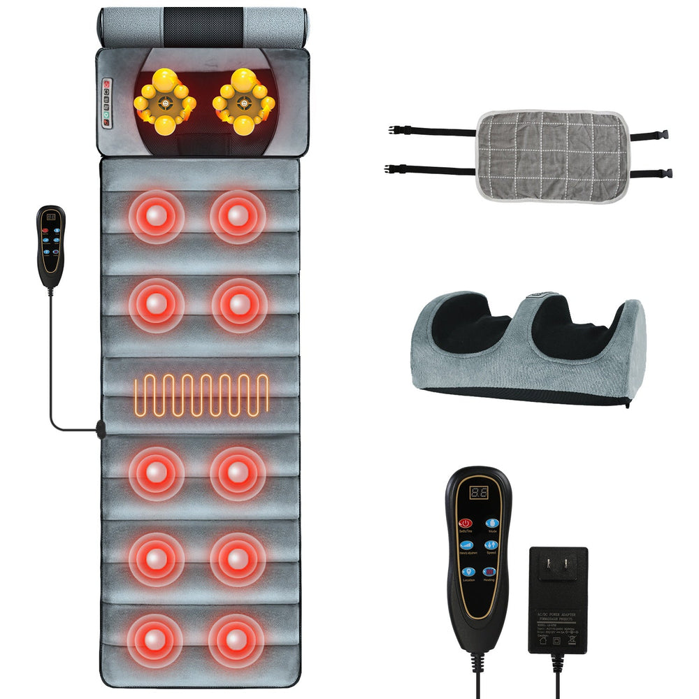 Full Body Electric Massage Mat Heating Vibration Massage Pad Cushion Back Massage Mattress Chair Pad with Neck Foot Massage Head Pillow and Cloth Lumb