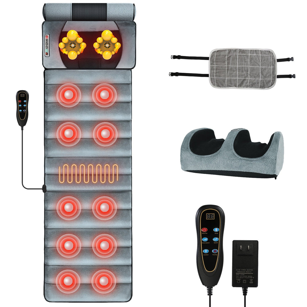 Full Body Electric Massage Mat Heating Vibration Massage Pad Cushion Back Massage Mattress Chair Pad with Neck Foot Massage Head Pillow and Cloth Lumb